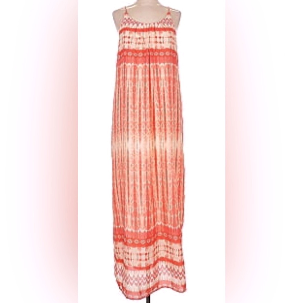 One Clothing Los Angeles Maxi Dress S Orange/White Tie Dye Ombre Casual Hippy